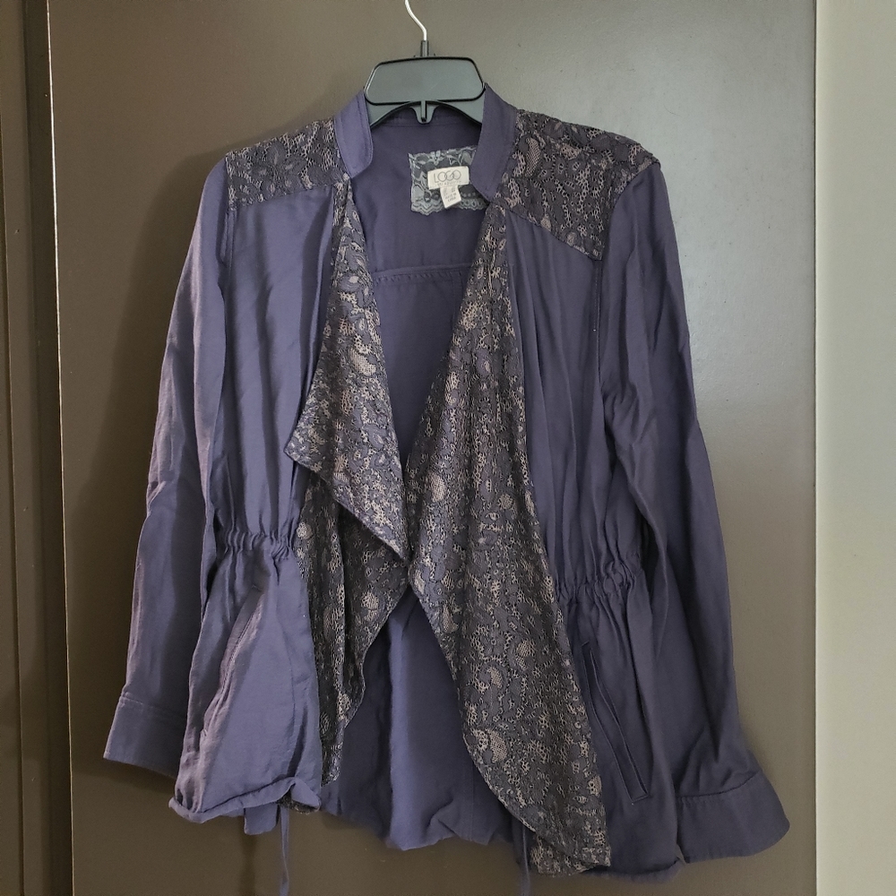 Logo by lori goldstein lace panel open jacket